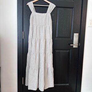 NWT Madewell Striped Tiered Maxi Dress Hemp Blend Stripe Gray White Small